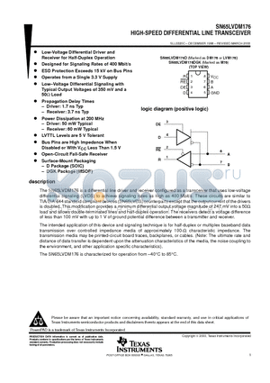 SN65LVDM176 datasheet - HIGH-SPEED DIFFERENTIAL LINE TRANSCEIVER