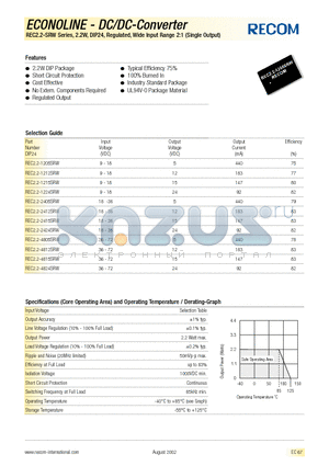 REC2.2-2405SRW datasheet - ECONOLING - DC/DC - CONVERTER