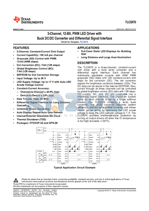 TLC5970 datasheet - 3-Channel, 12-Bit, PWM LED Driver with Buck DC/DC Converter and Differential Signal Interface