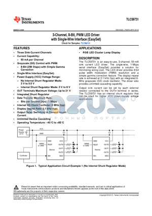 TLC59731 datasheet - 3-Channel, 8-Bit, PWM LED Driver with Single-Wire Interface (EasySet)