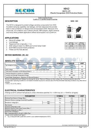 SD12 datasheet - Plasetic Encapsulate ESD Protection Diodes