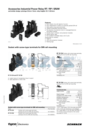 RT28516 datasheet - Accessories Industrial Power Relay RT / RP / SR2M