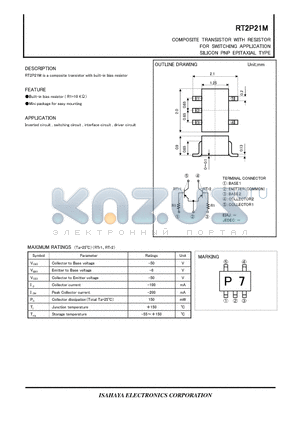 RT2P21M datasheet - COMPOSITE TRANSISTOR WITH RESISTOR FOR SWITCHING APPLICATION SILICON PNP EPITAXIAL TYPE