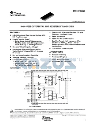 SN65LVDM320 datasheet - HIGH-SPEED DIFFERENTIAL 8-BIT REGISTERED TRANSCEIVER