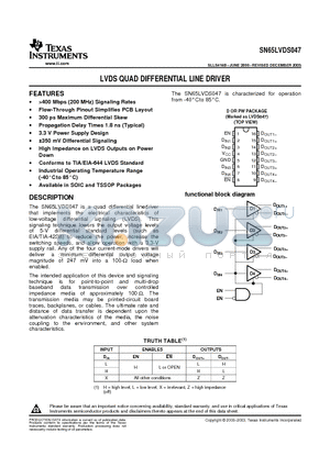 SN65LVDS047DG4 datasheet - LVDS QUAD DIFFERENTIAL LINE DRIVER