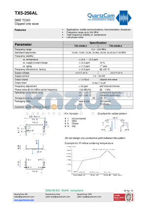 TX5-256AL5 datasheet - SMD TCXO Clipped sine wave Applications: mobile communications, instrumentation, broadcast