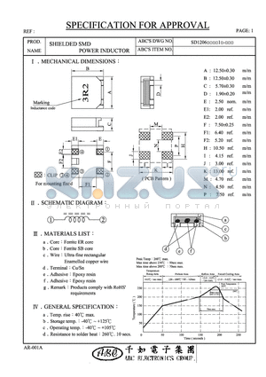 SD12062R5Y1 datasheet - SHIELDED SMD POWER INDUCTOR