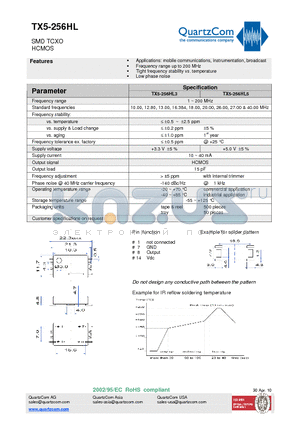 TX5-256HL3 datasheet - SMD TCXO HCMOS Tight frequency stability vs. temperature