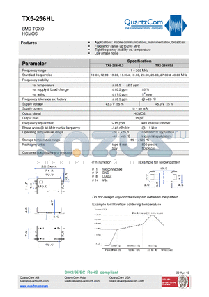 TX5-256HL5 datasheet - SMD TCXO HCMOS Tight frequency stability vs. temperature