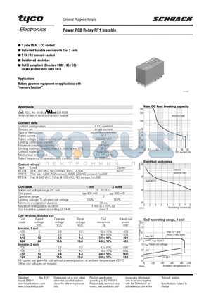 RT314F24 datasheet - Power PCB Relay RT1 bistable