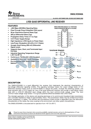 SN65LVDS048ADG4 datasheet - LVDS QUAD DIFFERENTIAL LINE RECEIVER