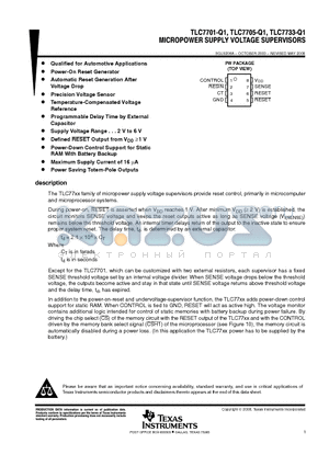 TLC7701-Q1 datasheet - MICROPOWER SUPPLY VOLTAGE SUPERVISORS