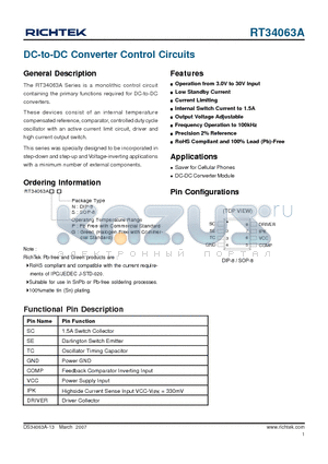 RT34063AGS datasheet - DC-to-DC Converter Control Circuits