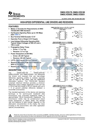 SN65LVDS050DG4 datasheet - HIGH-SPEED DIFFERENTIAL LINE DRIVERS AND RECEIVERS