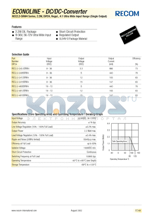 REC2.2-4805SRW4 datasheet - ECONOLINE - DC/DC - CONVERTER