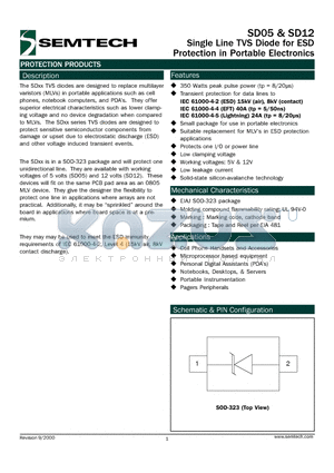 SD12TC datasheet - Single Line TVS Diode for ESD Protection in Portable Electronics