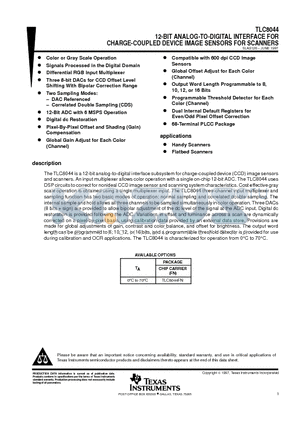 TLC8044 datasheet - 12-BIT ANALOG-TO-DIGITAL INTERFACE FOR CHARGE-COUPLED DEVICE IMAGE SENSORS FOR SCANNERS