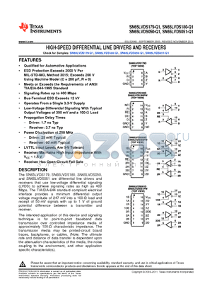 SN65LVDS051DRG4Q1 datasheet - HIGH-SPEED DIFFERENTIAL LINE DRIVERS AND RECEIVERS