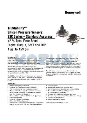 SSCDNND001PDSA3 datasheet - TruStability silicon Pressure Sensors: SSC Series-Standard Accuracy -2% total Error band,Digital output,SMT and DIP,1 psi to 150 psi