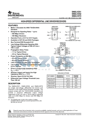 SN65LVDS1 datasheet - HIGH-SPEED DIFFERENTAIL LINE DRIVER/RECEIVERS