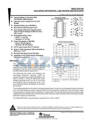 SN65LVDS1050PW datasheet - HIGH-SPEED DIFFERENTIAL LINE DRIVERS AND RECEIVERS