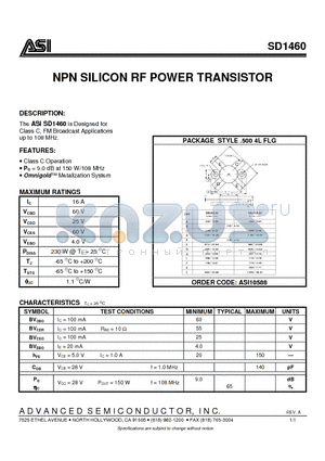 SD1460 datasheet - NPN SILICON RF POWER TRANSISTOR