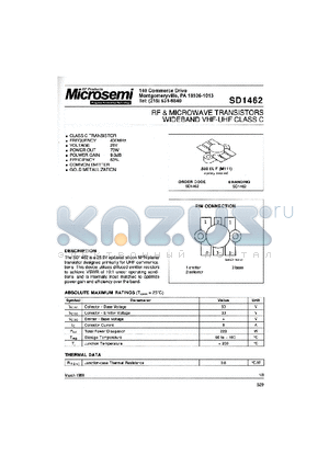 SD1462 datasheet - RF & MICROWAVE TRANSISTORS WIDEBAND VHF-UHF CLASS C