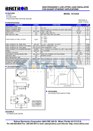 VC7225A datasheet - HIGH FREQUENCY, LOW JITTER, LEAD OSCILLATOR FOR GIGABIT ETHERNET APPLICATIONS