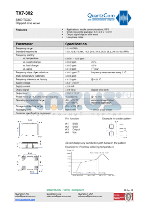 TX7-302 datasheet - SMD TCXO Clipped sine wave Output signal clipped sine wave