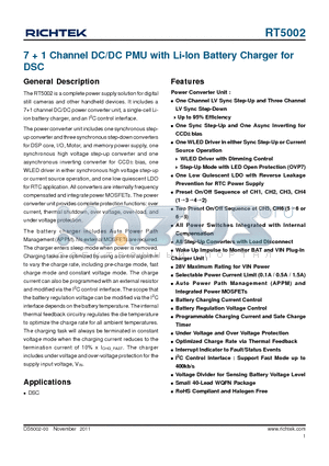 RT5002 datasheet - 7  1 Channel DC/DC PMU with Li-Ion Battery Charger for DSC