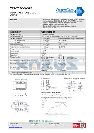 TX7-705C-S-ST3 datasheet - STRATUM III SMD TCXO CMOS Overall stability a4.60 ppm including 20 years aging
