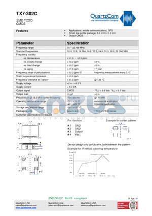 TX7-302C datasheet - SMD TCXO CMOS Applications: mobile communications, GPS