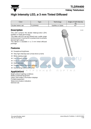 TLDR4400 datasheet - High Intensity LED, 3 mm Tinted Diffused