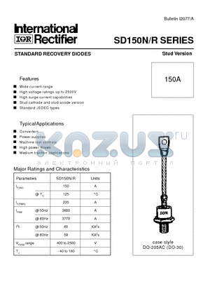 SD150N datasheet - STANDARD RECOVERY DIODES Stud Version