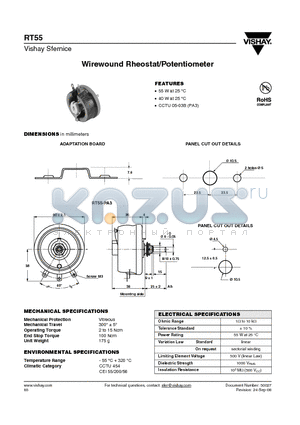 RT55_08 datasheet - Wirewound Rheostat/Potentiometer