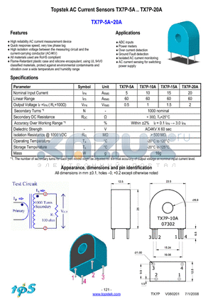 TX7P-20A datasheet - Topstek AC Current Sensors
