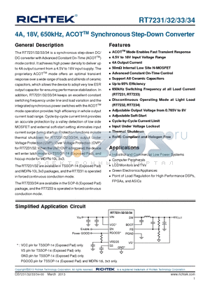 RT7231 datasheet - 4A, 18V, 650kHz, ACOTTM Synchronous Step-Down Converter