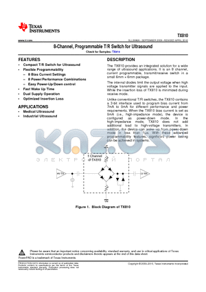 TX810 datasheet - 8-Channel, Programmable T/R Switch for Ultrasound