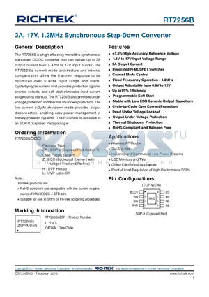 RT7256B datasheet - 3A, 17V, 1.2MHz Synchronous Step-Down Converter