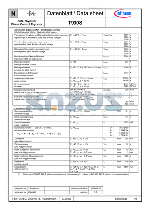 T930S datasheet - Netz-Thyristor Phase Control Thyristor