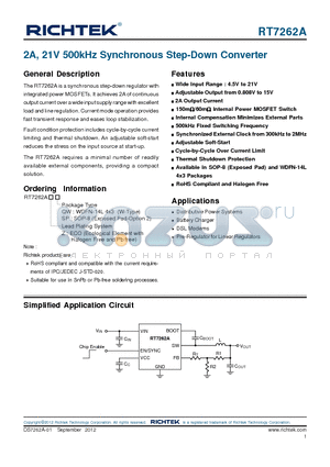 RT7262A datasheet - 2A, 21V 500kHz Synchronous Step-Down Converter