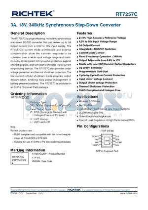 RT7257C datasheet - 3A, 18V, 340kHz Synchronous Step-Down Converter