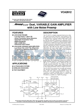 VCA2612Y datasheet - TMDual, VARIABLE GAIN AMPLIFIER with Low Noise Preamp