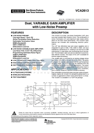 VCA2613 datasheet - Dual, VARIABLE GAIN AMPLIFIER with Low-Noise Preamp