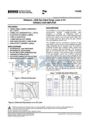 VCA2613 datasheet - Wideband, > 40dB Gain Adjust Range, Linear in V/V VARIABLE GAIN AMPLIFIER