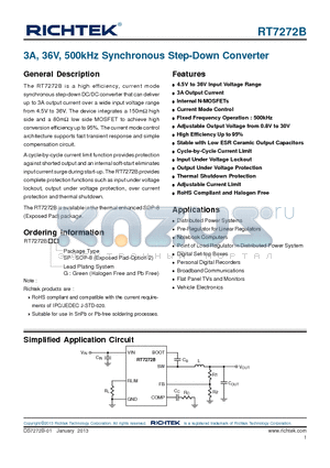 RT7272B datasheet - 3A, 36V, 500kHz Synchronous Step-Down Converter