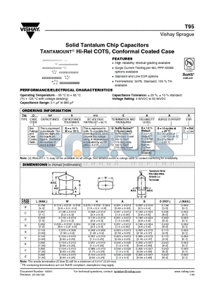 T95B107K010CSAS datasheet - Solid Tantalum Chip Capacitors TANTAMOUNT^ Hi-Rel COTS, Conformal Coated Case