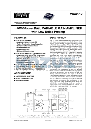 VCA2612 datasheet - TMDual, VARIABLE GAIN AMPLIFIER with Low Noise Preamp