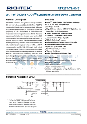 RT7281 datasheet - 2A, 18V, 700kHz ACOTTM Synchronous Step-Down Converter