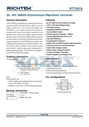 RT7297A datasheet - 3A, 18V, 340kHz Synchronous Step-Down Converter